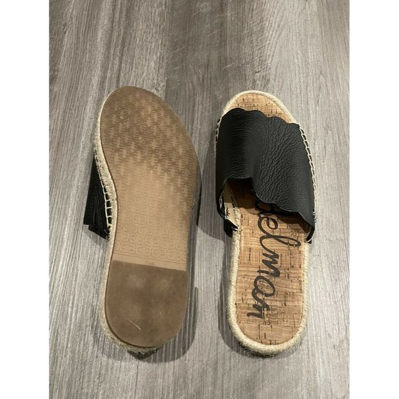 Sam Edelman Scallop Andy Pebbled Leather Black Sandals Size 6.5 Slip On Shoes - Picture 6 of 7